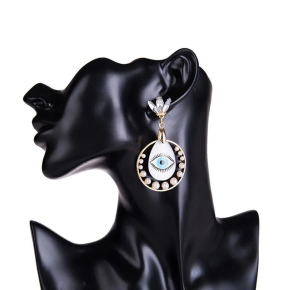 NEW! Dainty “Zhara” Pearl Evil Eye Drop Earrings - Picture 8 of 8